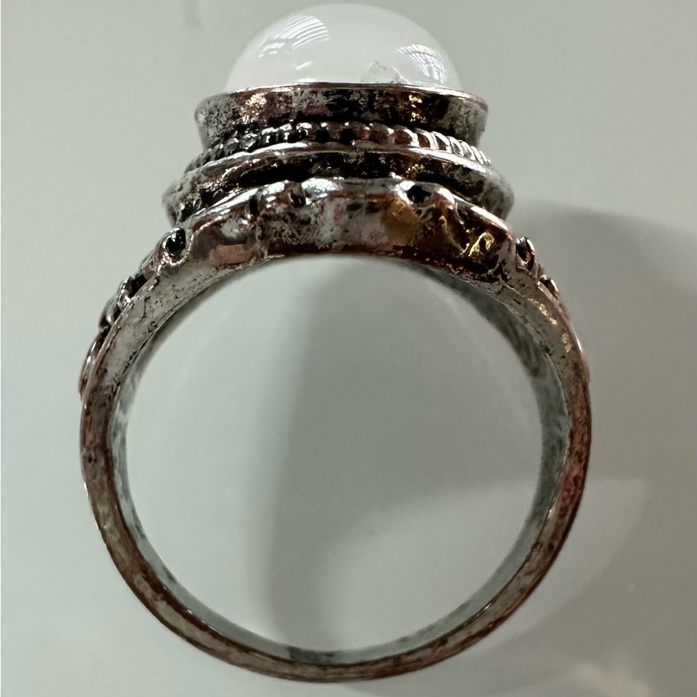Vintage Bali Style 925 Sterling Silver White Moonstone Ring Size 7 Ornate Boho - Picture 4 of 8